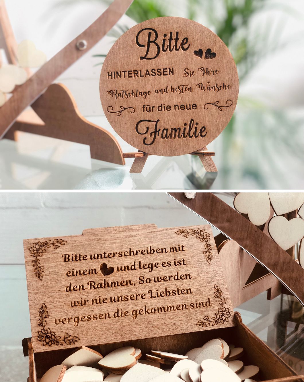 Livre d'or de mariage en forme de cœur en bois