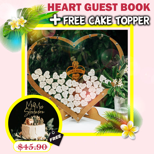 End Of Summer SALE: Heart Guest Book + FREE Cake Topper