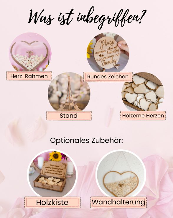 Livre d'or de mariage en forme de cœur en bois