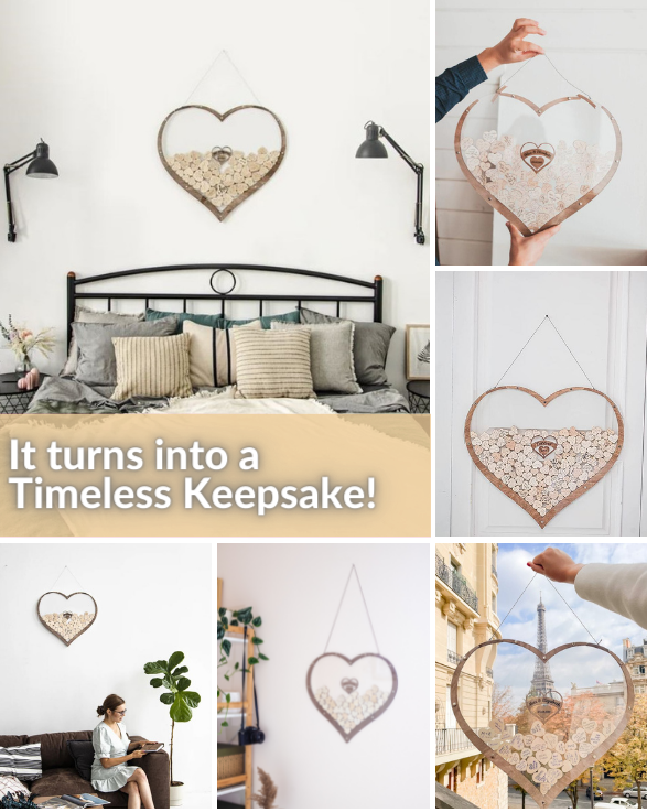 Hochzeitsgästebuch mit Holzherz + 3 KOSTENLOSE Boni