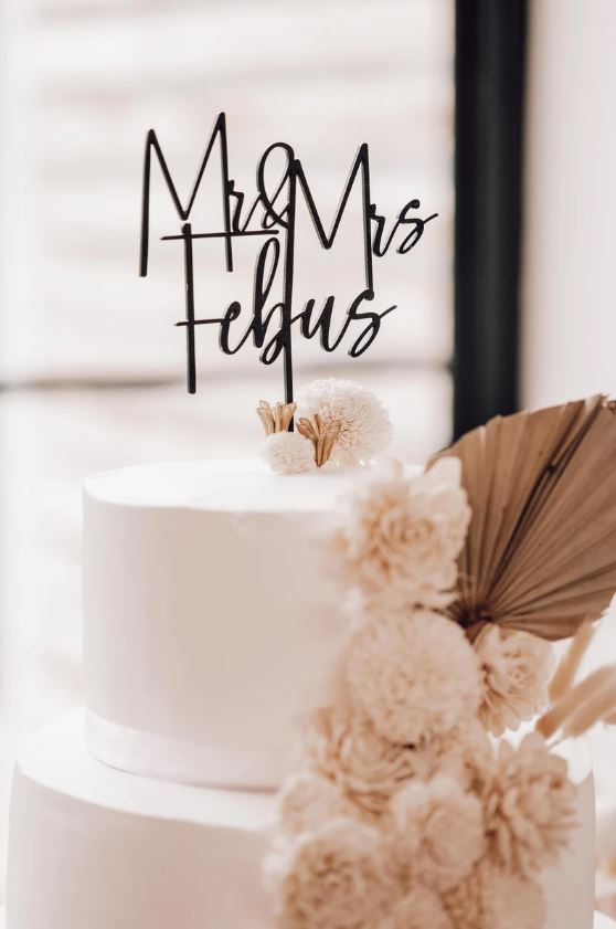 Kuchenaufsatz „Mr. Mrs.“ in Schreibschrift